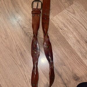 Y2K Hollister Brown Braided Leather Studded Belt